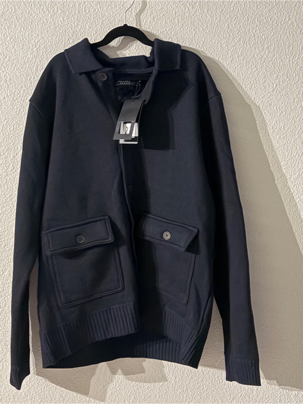 Men's Dark Navy Button-Front Pocket Cardigan Jacket